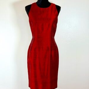 DONNA MORGAN Shift Dress Red 100% Silk Size 4 Sm Button Down Back Zipper Close